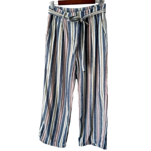 Dex Pants - Dex Linen Blend High Rise Multi Colour Stripe Waist Tie Pants Women's Size XS